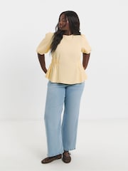 Simply Be Yellow Puff Sleeve Peplum Blouse - Image 4 of 4
