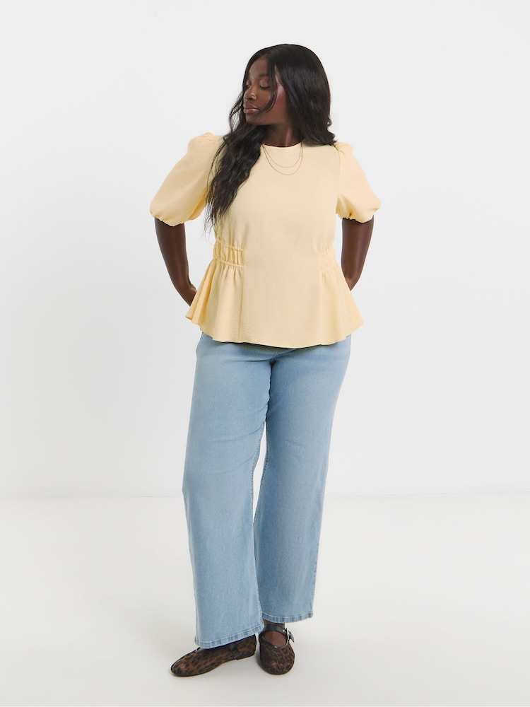 Simply Be Yellow Puff Sleeve Peplum Blouse - Image 4 of 4 Simply Be Yellow Puff Sleeve Peplum Blouse - Image 4 of 4