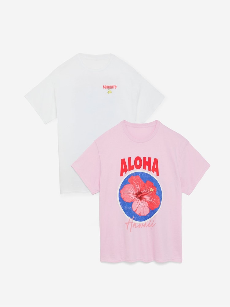Simply Be Pink Graphic Print T-Shirts 2 Pack - Image 1 of 5