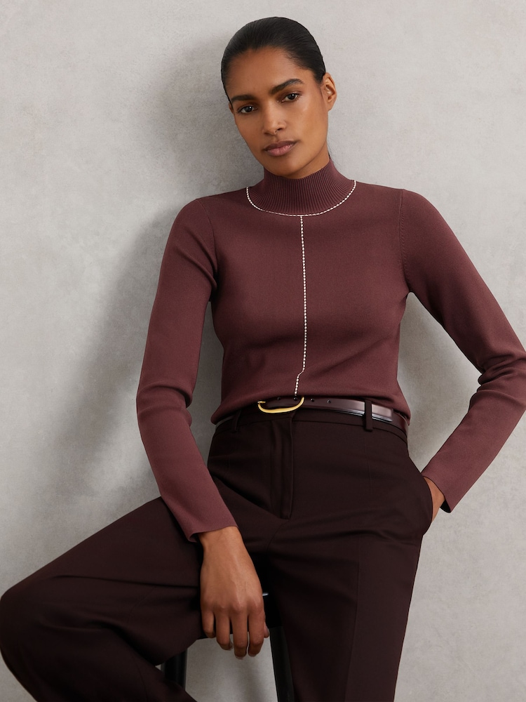 Reiss Burgundy/Camel Kya Jumper - Image 1 of 6