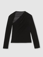 Reiss Black Kassia Velvet Cut-Out Long-Sleeve Top - Image 2 of 6