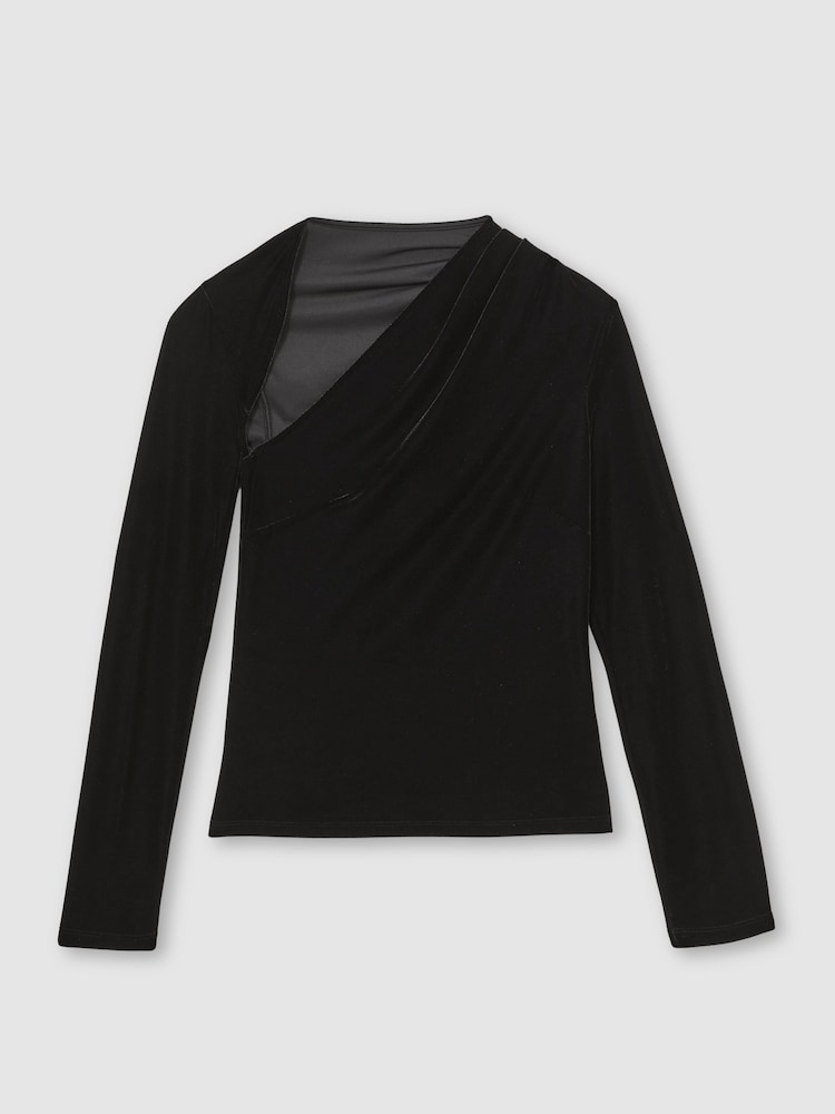 Reiss Black Kassia Velvet Cut-Out Long-Sleeve Top - Image 2 of 6