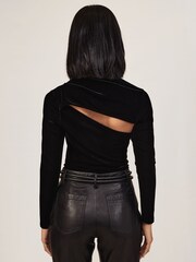 Reiss Black Kassia Velvet Cut-Out Long-Sleeve Top - Image 5 of 6