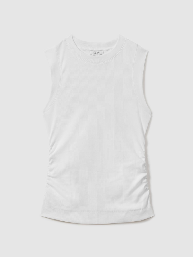 Reiss White Trudy Fine Rib Ruched Vest Top - Image 2 of 6