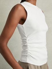 Reiss White Trudy Fine Rib Ruched Vest Top - Image 4 of 6