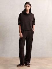 Reiss Dark Chocolate Brown Jemma Modal-Blend Interlock Wide-Leg Joggers - Image 1 of 5