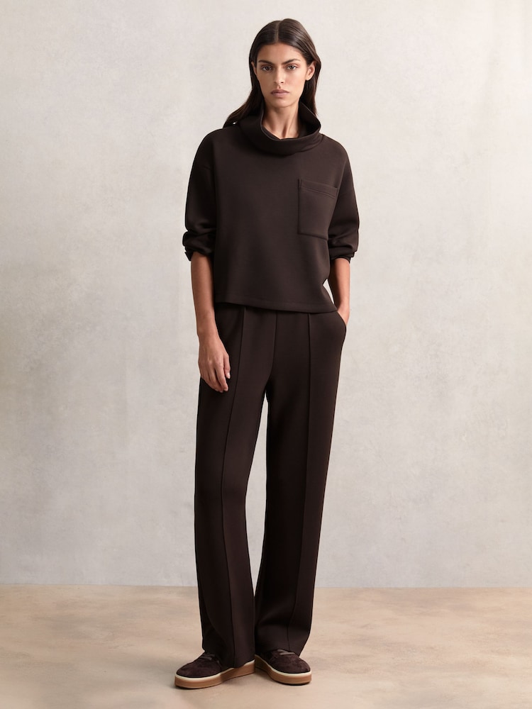 Reiss Dark Chocolate Brown Jemma Modal-Blend Interlock Wide-Leg Joggers - Image 1 of 5