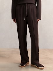 Reiss Dark Chocolate Brown Jemma Modal-Blend Interlock Wide-Leg Joggers - Image 3 of 5