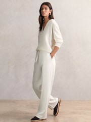 Reiss Ivory Jemma Modal-Blend Interlock Wide-Leg Joggers - Image 1 of 7