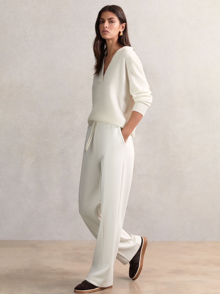 Reiss Ivory Jemma Modal-Blend Interlock Wide-Leg Joggers - Image 1 of 7