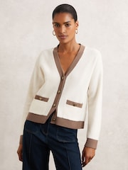 Reiss Cream/Neutral Olli Wool Colourblock Cardigan - Image 1 of 5