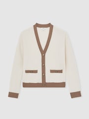 Reiss Cream/Neutral Olli Wool Colourblock Cardigan - Image 2 of 5