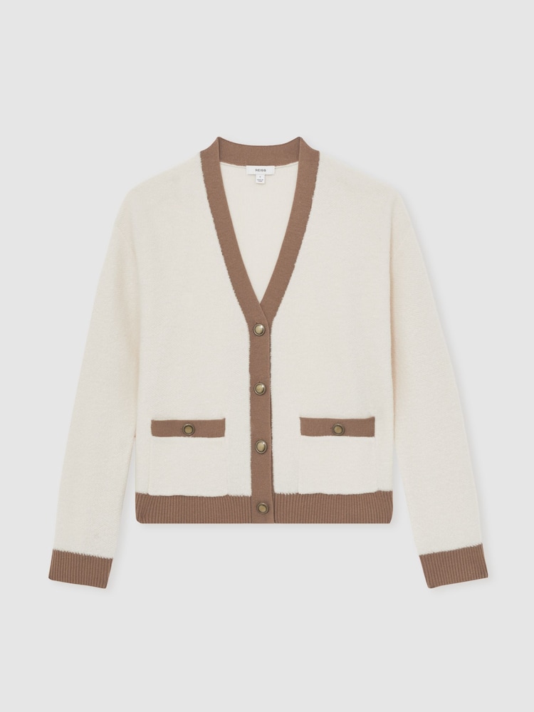 Reiss Cream/Neutral Olli Wool Colourblock Cardigan - Image 2 of 5