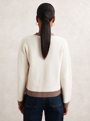 Reiss Cream/Neutral Olli Wool Colourblock Cardigan - Image 4 of 5