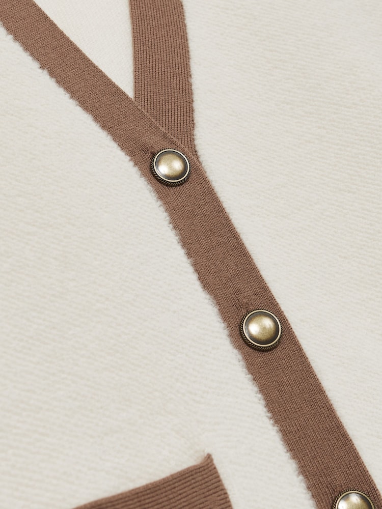 Reiss Cream/Neutral Olli Wool Colourblock Cardigan - Image 5 of 5