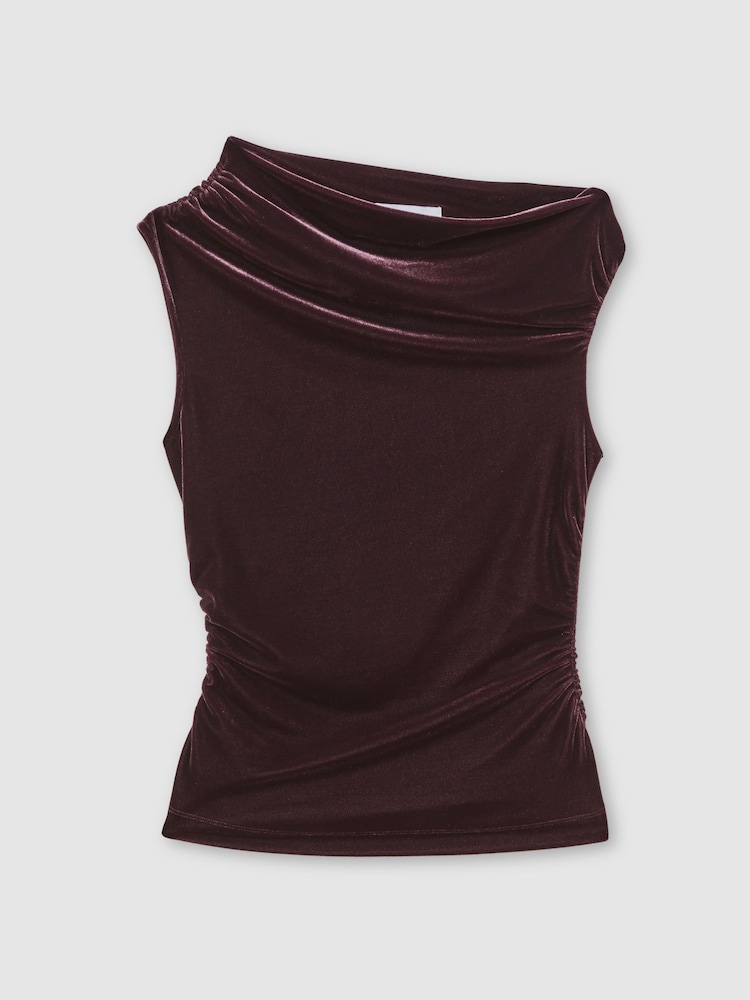 Reiss Plum Purple Demi Velvet Off-Shoulder Top - Image 2 of 6 Reiss Plum Purple Demi Velvet Off-Shoulder Top - Image 2 of 6
