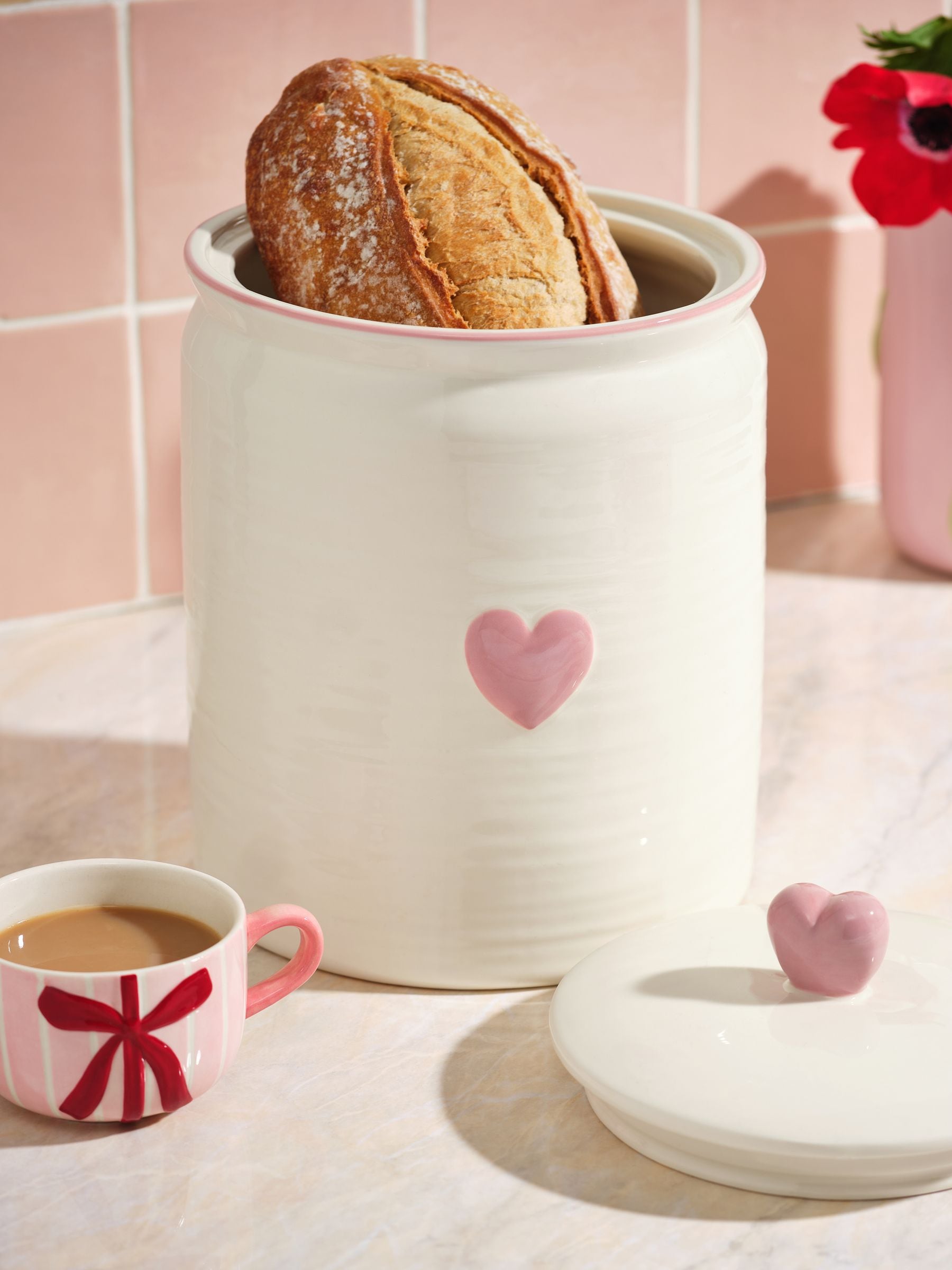 Buy Pink Heart Ceramic Bread Bin from Next USA