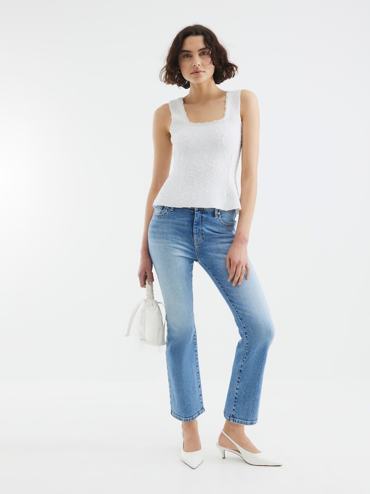 River Island Blue Mid Rise Cropped Bootcut Jeans - Image 1 of 4