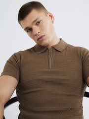 River Island Muscle Fit Textured Tipped Polo Shirt - Imagen 2 de 6