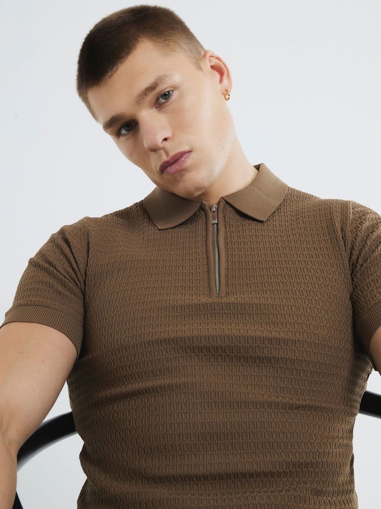 River Island Muscle Fit Textured Tipped Polo Shirt - Imagen 2 de 6