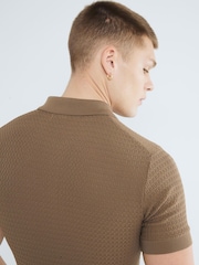 River Island Muscle Fit Textured Tipped Polo Shirt - Imagen 3 de 6