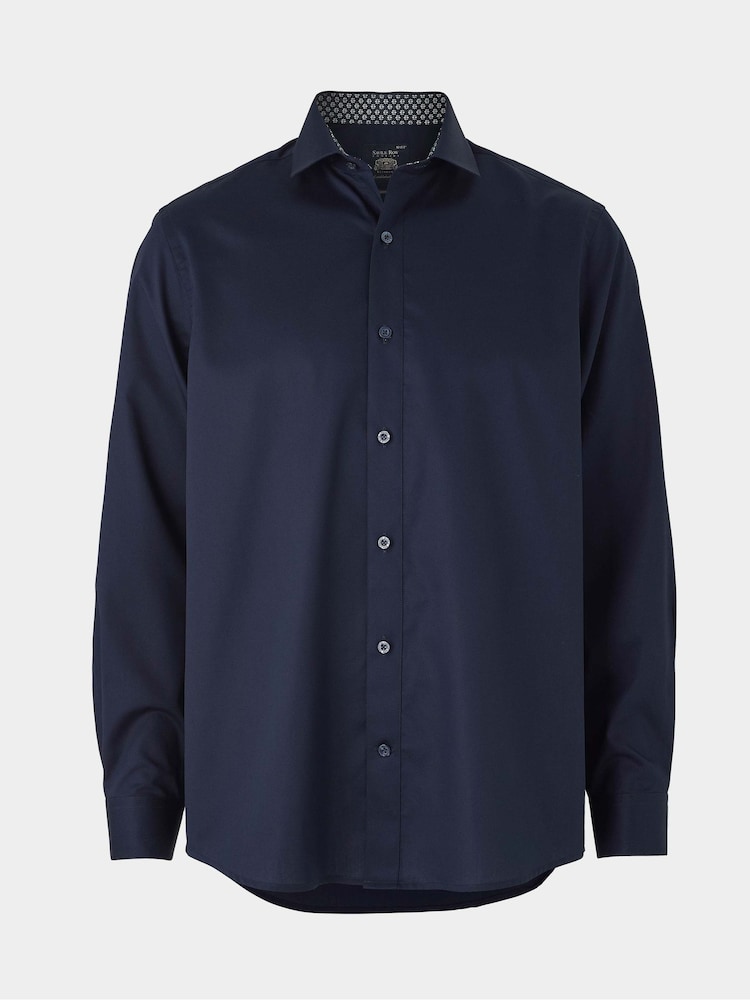 Savile Row Company Classic Fit Blue Cotton Twill Single Cuff Smart Casual Shirt - Image 1 of 3