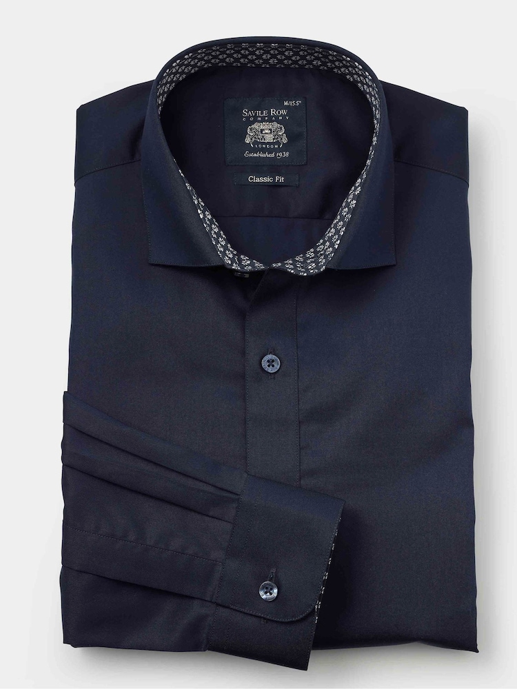 Savile Row Company Classic Fit Blue Cotton Twill Single Cuff Smart Casual Shirt - Image 2 of 3