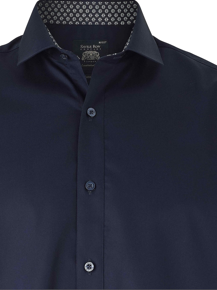 Savile Row Company Classic Fit Blue Cotton Twill Single Cuff Smart Casual Shirt - Image 3 of 3