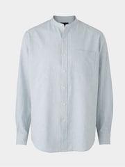 Camisas casuais Savile Row Company ajuste clássico, azul, Stripe Linen , gola alta - Imagem 1 de 3
