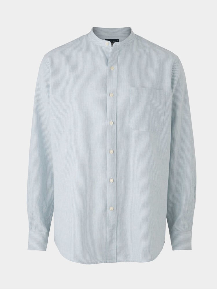 Camisas casuais Savile Row Company ajuste clássico, azul, Stripe Linen , gola alta - Imagem 1 de 3