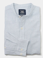 Savile Row Company Blue Classic Fit Stripe Linen Grandad Collar Casual Shirt - Image 4 of 5