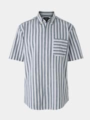 Savile Row Company Stripe Linen Camisas de manga curta com ajuste clássico - Imagem 1 de 3