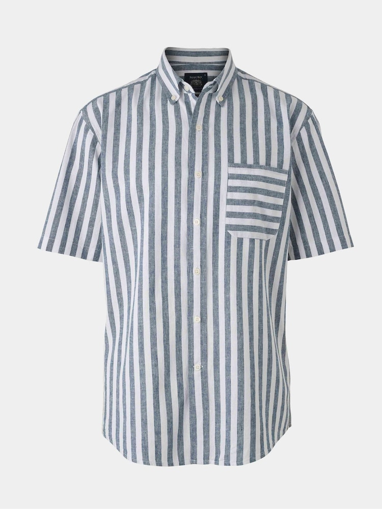 Savile Row Company Stripe Linen Camisas de manga curta com ajuste clássico - Imagem 1 de 3