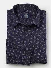 Savile Row Company Classic Fit Blue Stretch Cotton Floral Print Casual Shirt - Image 2 of 3