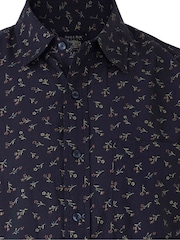 Savile Row Company Classic Fit Blue Stretch Cotton Floral Print Casual Shirt - Image 3 of 3