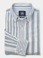 Savile Row Company Blue Classic Fit Variegated Stripe Linen Cotton Blend Casual Shirt - Image 3 of 4