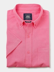 Savile Row Company Pink Classic Fit Linen Cotton Blend Short Sleeve Casual Shirt - Image 5 of 5