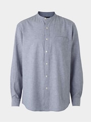 Camisas casuais Savile Row Company azul, Linen algodão, ajuste clássico, gola alta - Imagem 1 de 3