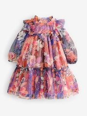 Angel & Rocket Purple Eleanor Floral Print Mesh Dress - Image 1 of 5