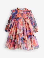 Angel & Rocket Purple Eleanor Floral Print Mesh Dress - Image 2 of 5