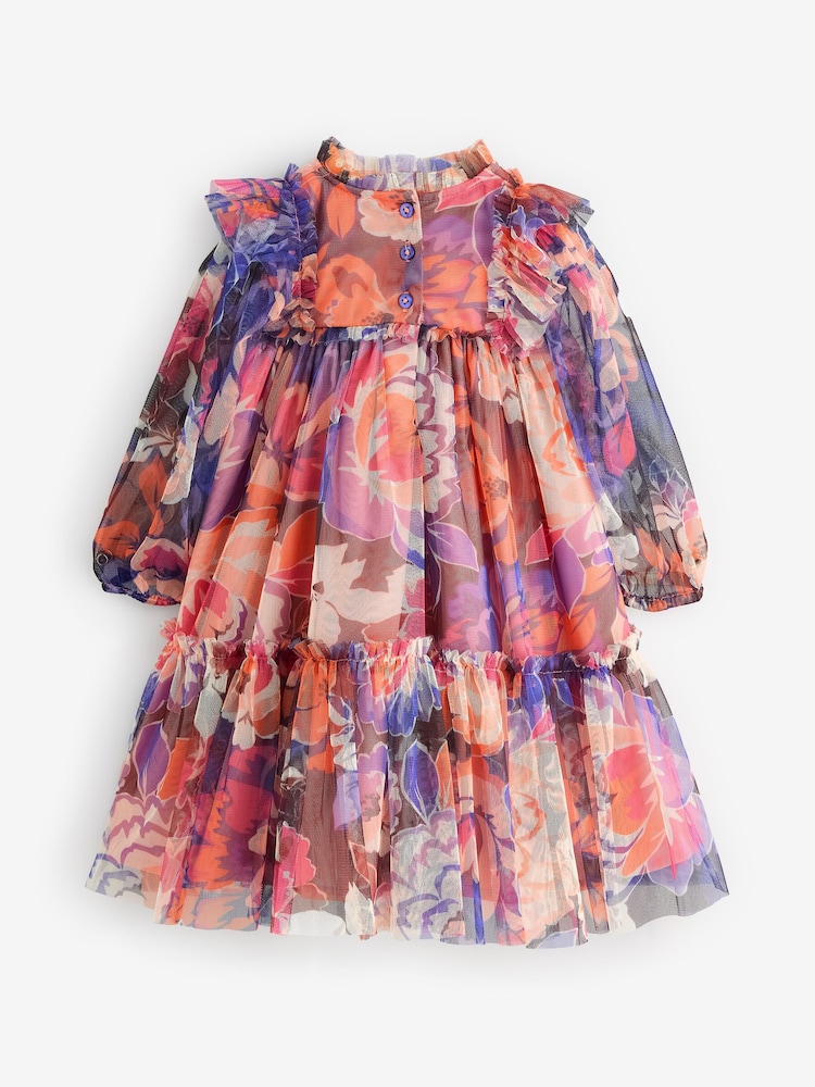 Angel & Rocket Purple Eleanor Floral Print Mesh Dress - Image 2 of 5