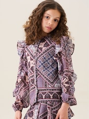 Angel & Rocket Purple Adrienne Frill Sleeve Boho Print Blouse - Image 1 of 6