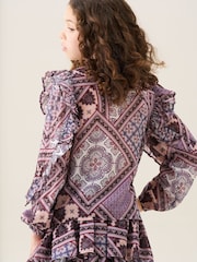 Angel & Rocket Purple Adrienne Frill Sleeve Boho Print Blouse - Image 3 of 6