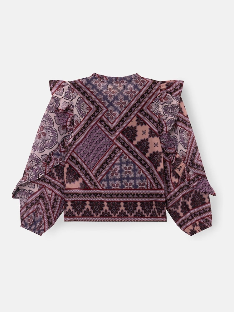 Angel & Rocket Purple Adrienne Frill Sleeve Boho Print Blouse - Image 6 of 6