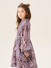Angel & Rocket Purple Adrienne Balloon Sleeve Boho Print Dress - Image 2 of 7
