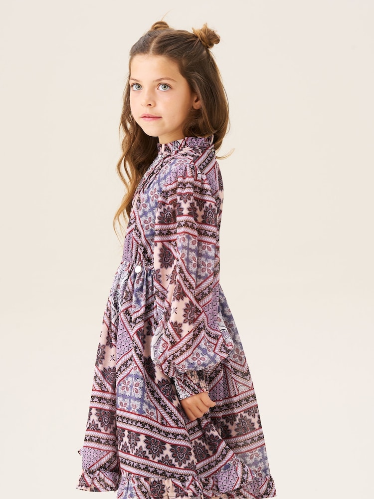 Angel & Rocket Purple Adrienne Balloon Sleeve Boho Print Dress - Image 2 of 7
