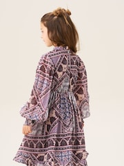 Angel & Rocket Purple Adrienne Balloon Sleeve Boho Print Dress - Image 3 of 7