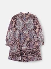 Angel & Rocket Purple Adrienne Balloon Sleeve Boho Print Dress - Image 6 of 7