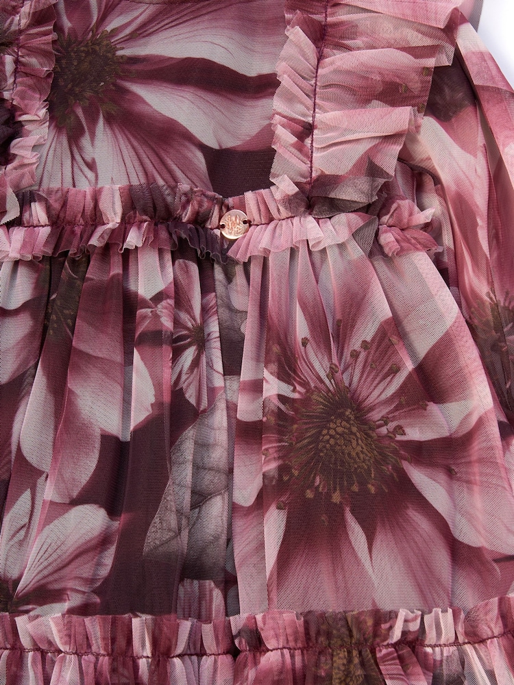 Angel & Rocket Purple Eleanor Floral Print Mesh Dress - Image 3 of 3 Angel & Rocket Purple Eleanor Floral Print Mesh Dress - Image 3 of 3
