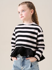 Angel & Rocket Black Marley Stripe Peplum T-Shirt - Image 3 of 6